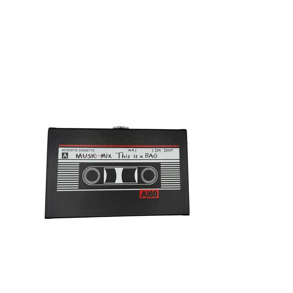 Black cassette tape clutch bag